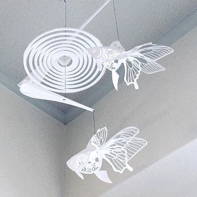 Ripples and Ryukin Goldfish Mobile - two white goldfish