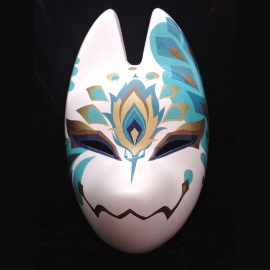 Ao Kujaku Peacock Fox Mask — handmade standard kitsune (fox) mask by Komendo | KAMENYA OMOTE