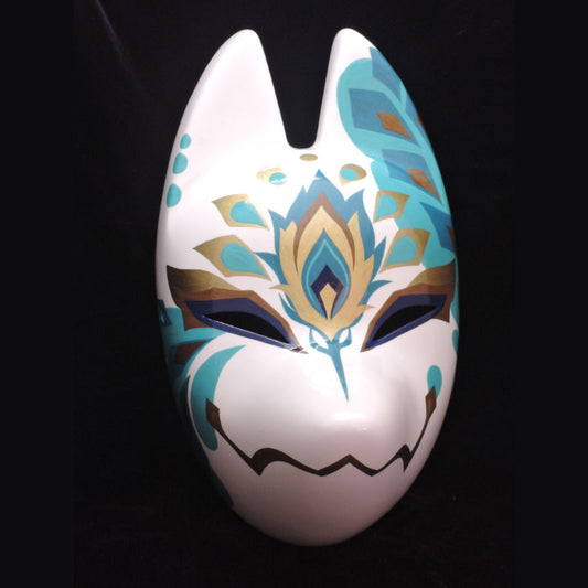 Ao Kujaku Peacock Fox Mask — handmade standard kitsune (fox) mask by Komendo | KAMENYA OMOTE