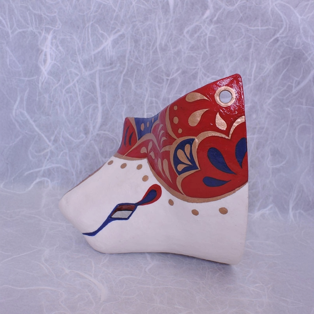 Higo Fox Chin Mask — handmade habutae-bari kitsune (fox) mask by Komendo | KAMENYA OMOTE