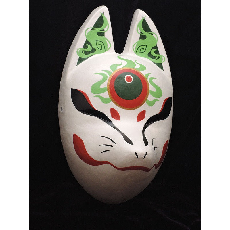Hoju Sacred Jewel Fox Mask - Premium Habutae-bari Kitsune Mask by Komendo — handmade habutae-bari kitsune (fox) mask by Komendo | KAMENYA OMOTE