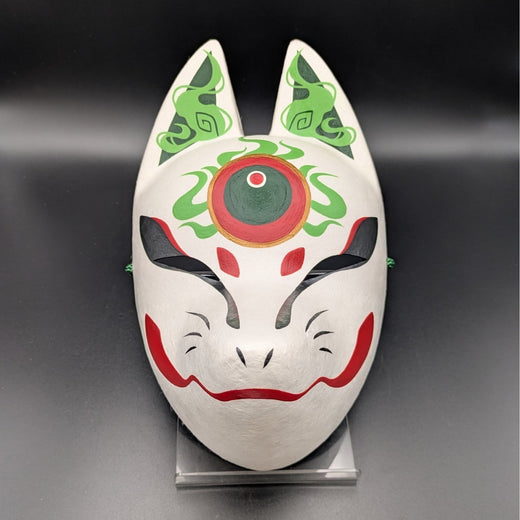 Hoju Sacred Jewel Fox Mask - Premium Habutae-bari Kitsune Mask by Komendo — handmade habutae-bari kitsune (fox) mask by Komendo | KAMENYA OMOTE
