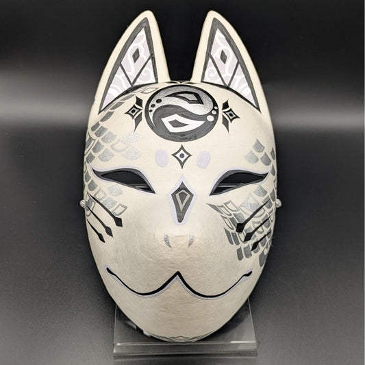 Ryujin Dragon God Fox Mask - Premium Habutae-bari Kitsune Mask by Komendo — handmade habutae-bari kitsune (fox) mask by Komendo | KAMENYA OMOTE