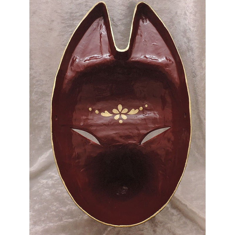 Shuka Kuro Black Flower Fox Mask - Habutae-bari Kitsune Mask by Komendo — handmade habutae-bari kitsune (fox) mask by Komendo | KAMENYA OMOTE