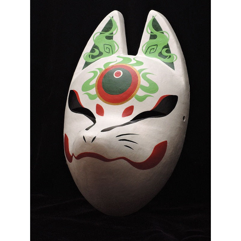 Hoju Sacred Jewel Fox Mask - Premium Habutae-bari Kitsune Mask by Komendo — handmade habutae-bari kitsune (fox) mask by Komendo | KAMENYA OMOTE