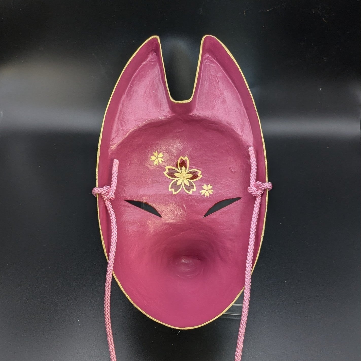 Chiyozakura Cherry Blossom Fox Mask - Premium Habutae-bari Kitsune Mask by Komendo — handmade habutae-bari kitsune (fox) mask by Komendo | KAMENYA OMOTE