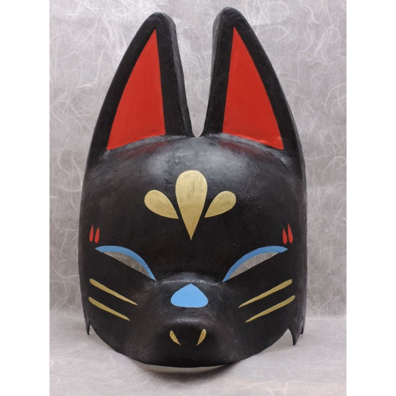 Kuro Black Half-Fox Mask - Habutae-bari Kitsune Mask by Komendo — handmade habutae-bari kitsune (fox) mask by Komendo | KAMENYA OMOTE