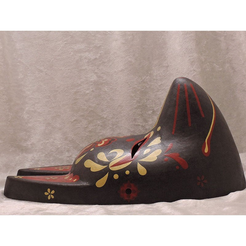 Shuka Kuro Black Flower Fox Mask - Habutae-bari Kitsune Mask by Komendo — handmade habutae-bari kitsune (fox) mask by Komendo | KAMENYA OMOTE