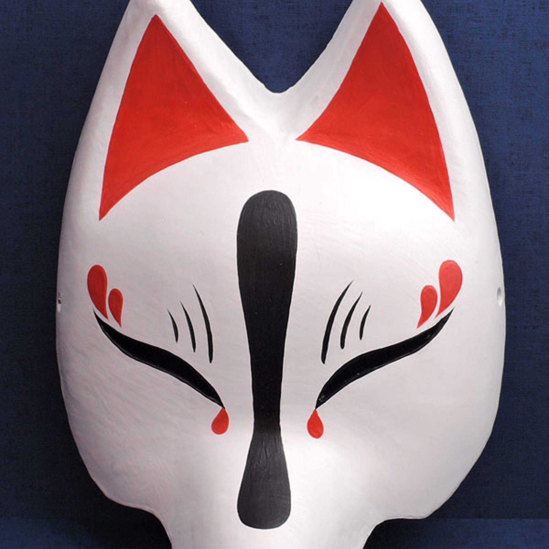 Shirayoi Half-Fox Mask - Habutae-bari Kitsune Mask by Komendo — handmade habutae-bari kitsune (fox) mask by Komendo | KAMENYA OMOTE