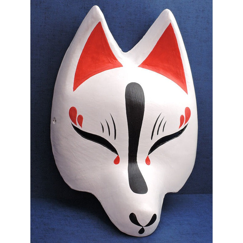 Shirayoi Half-Fox Mask - Habutae-bari Kitsune Mask by Komendo — handmade habutae-bari kitsune (fox) mask by Komendo | KAMENYA OMOTE
