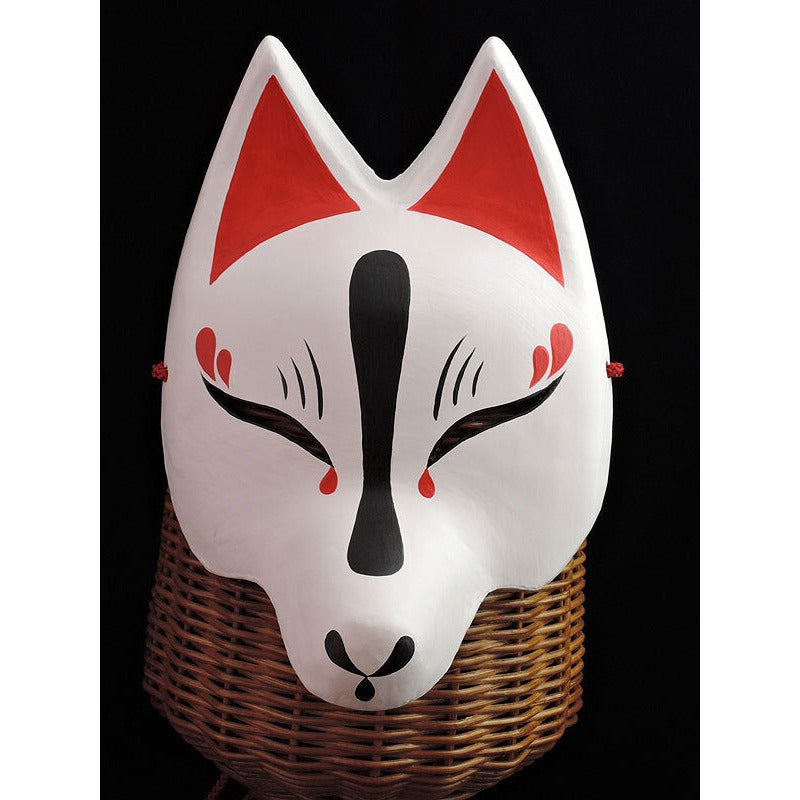 Shirayoi Half-Fox Mask - Habutae-bari Kitsune Mask by Komendo — handmade habutae-bari kitsune (fox) mask by Komendo | KAMENYA OMOTE