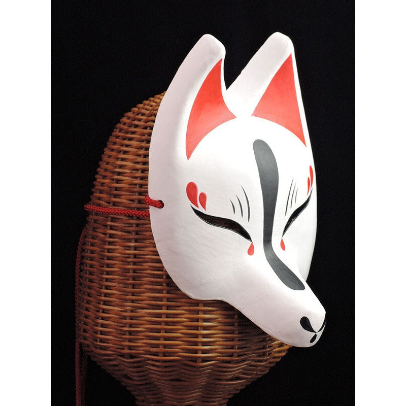 Shirayoi Half-Fox Mask - Habutae-bari Kitsune Mask by Komendo — handmade habutae-bari kitsune (fox) mask by Komendo | KAMENYA OMOTE