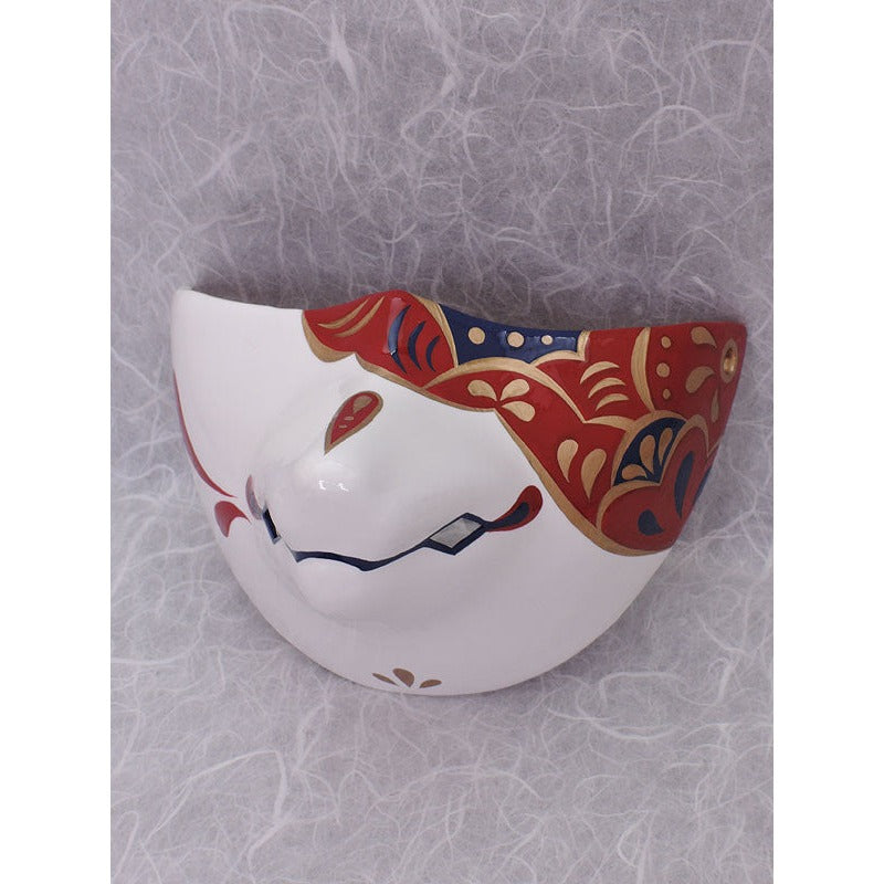 Higo Fox Chin Mask - Habutae-bari Kitsune Mask by Komendo — handmade habutae-bari kitsune (fox) mask by Komendo | KAMENYA OMOTE