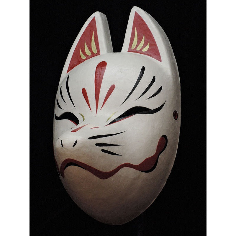 Suzune White Fox Mask - Habutae-bari Kitsune Mask by Komendo — handmade habutae-bari kitsune (fox) mask by Komendo | KAMENYA OMOTE