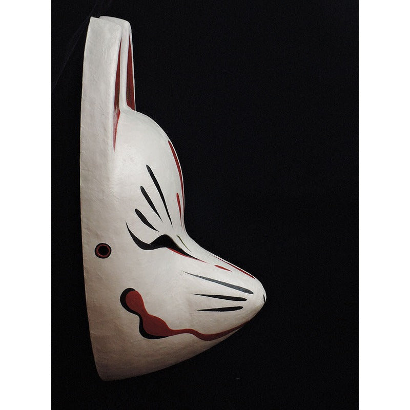 Suzune White Fox Mask - Habutae-bari Kitsune Mask by Komendo — handmade habutae-bari kitsune (fox) mask by Komendo | KAMENYA OMOTE