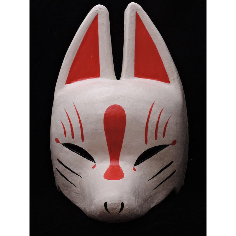 Shiro White Half-Fox Mask - Habutae-bari Kitsune Mask by Komendo — handmade habutae-bari kitsune (fox) mask by Komendo | KAMENYA OMOTE