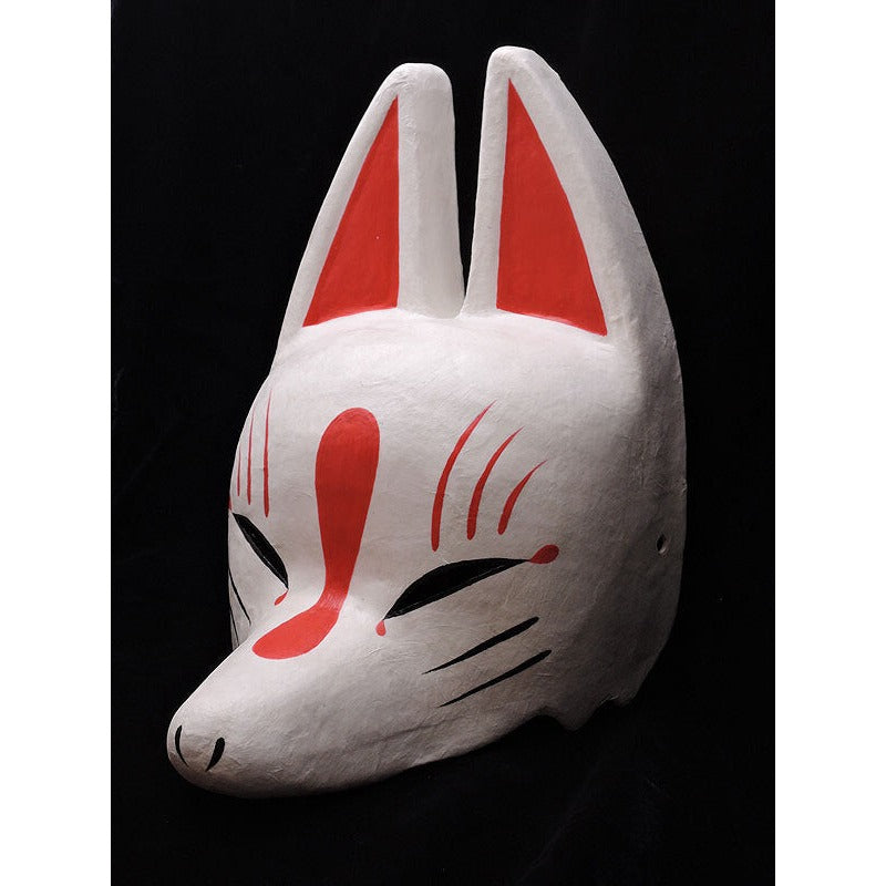 Shiro White Half-Fox Mask - Habutae-bari Kitsune Mask by Komendo — handmade habutae-bari kitsune (fox) mask by Komendo | KAMENYA OMOTE