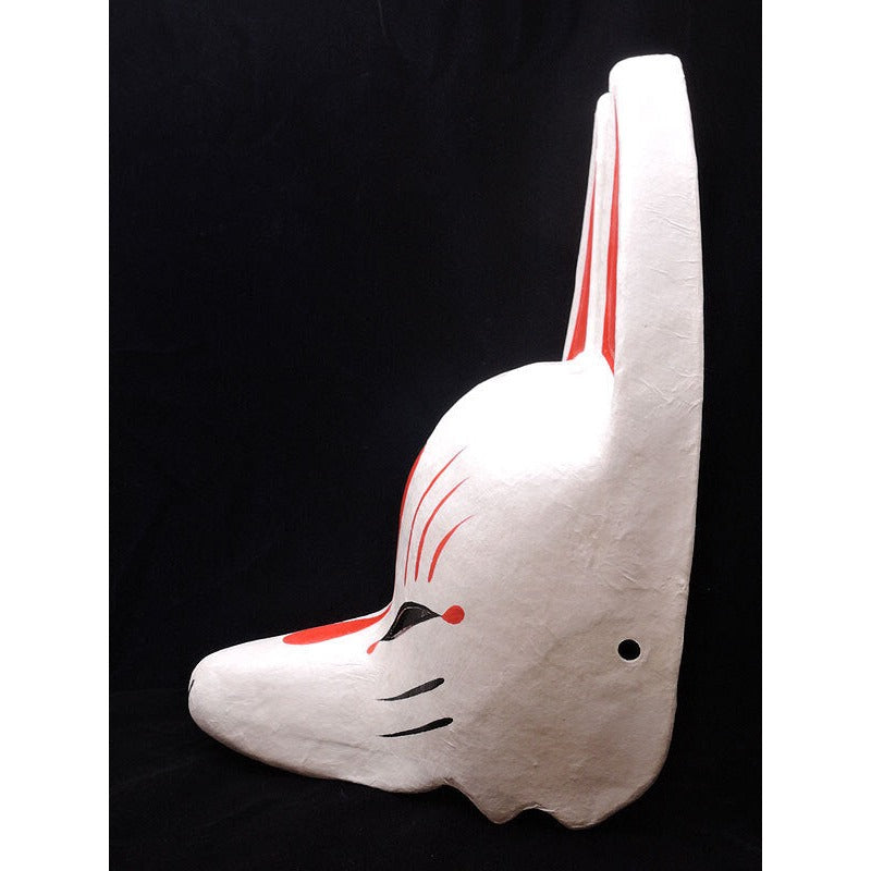 Shiro White Half-Fox Mask - Habutae-bari Kitsune Mask by Komendo — handmade habutae-bari kitsune (fox) mask by Komendo | KAMENYA OMOTE