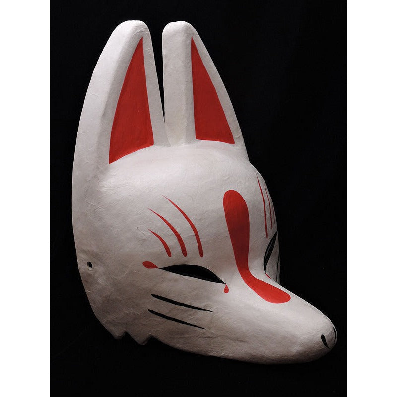 Shiro White Half-Fox Mask - Habutae-bari Kitsune Mask by Komendo — handmade habutae-bari kitsune (fox) mask by Komendo | KAMENYA OMOTE