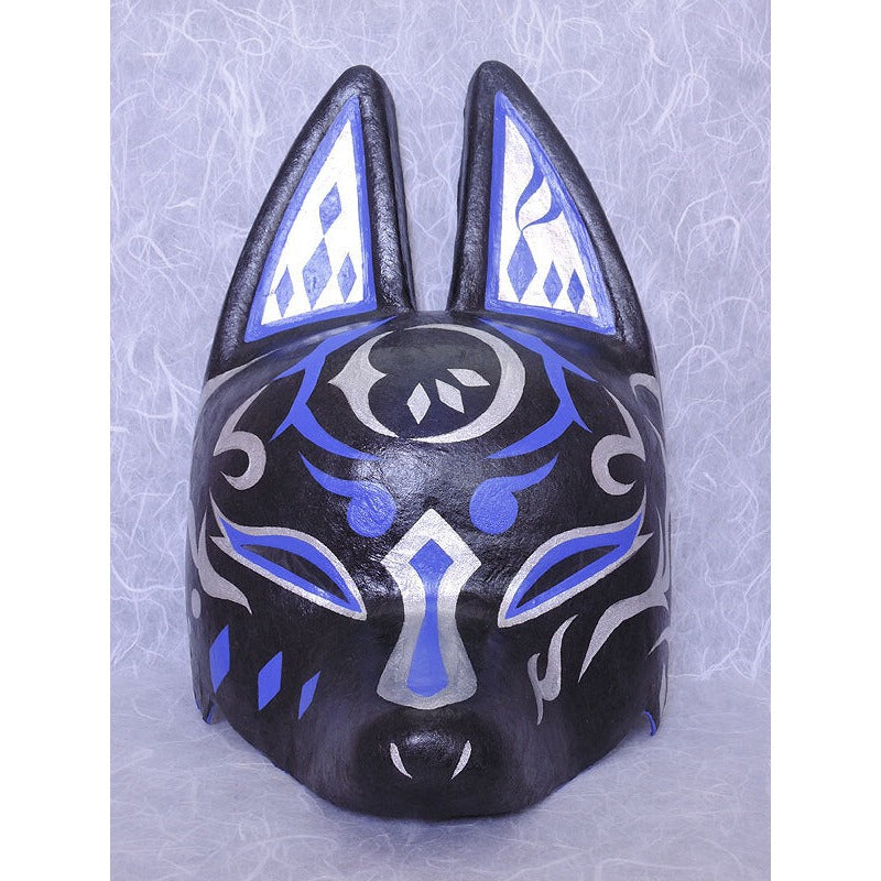 Tsuki Moon Half-Fox Mask - Habutae-bari Kitsune Mask by Komendo — handmade habutae-bari kitsune (fox) mask by Komendo | KAMENYA OMOTE