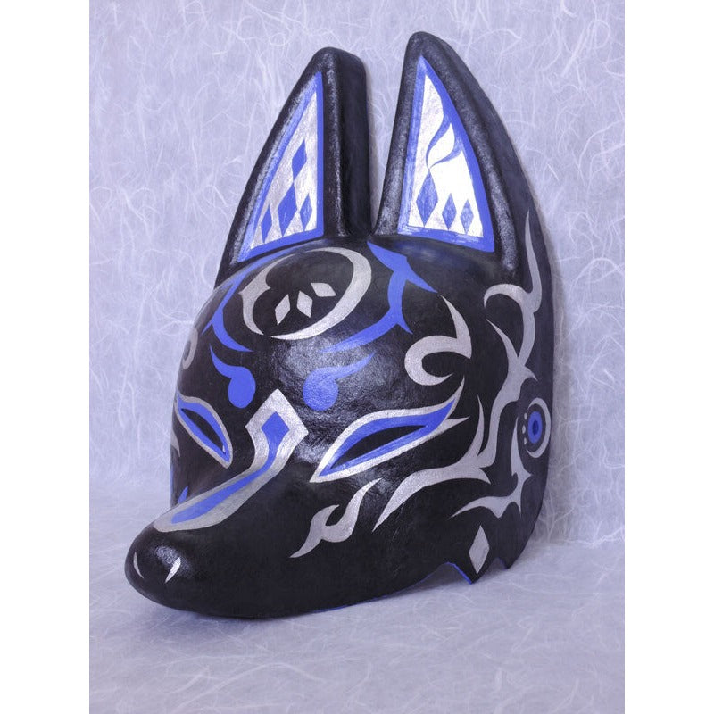 Tsuki Moon Half-Fox Mask - Habutae-bari Kitsune Mask by Komendo — handmade habutae-bari kitsune (fox) mask by Komendo | KAMENYA OMOTE