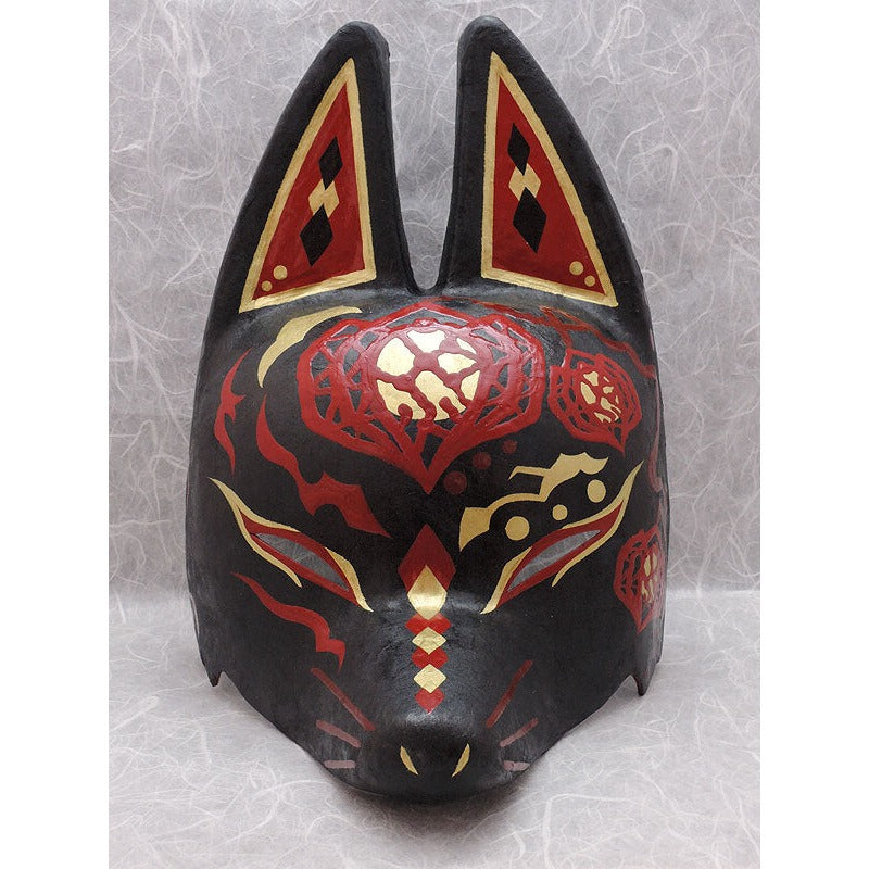 Hoozuki Half-Fox Mask - Habutae-bari Chinese Lantern Kitsune Mask by Komendo — handmade habutae-bari kitsune (fox) mask by Komendo | KAMENYA OMOTE