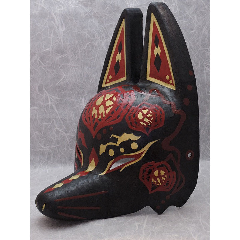 Hoozuki Half-Fox Mask - Habutae-bari Chinese Lantern Kitsune Mask by Komendo — handmade habutae-bari kitsune (fox) mask by Komendo | KAMENYA OMOTE
