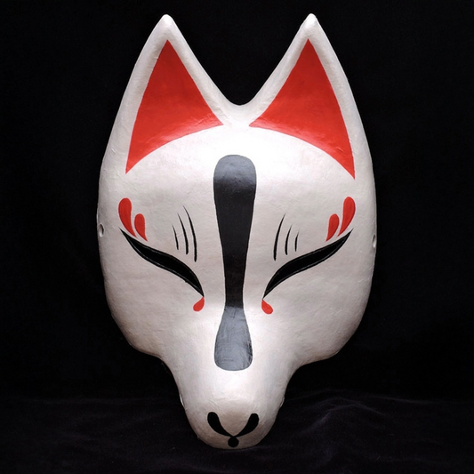 Shirayoi Half-Fox Mask — handmade habutae-bari kitsune (fox) mask by Komendo | KAMENYA OMOTE