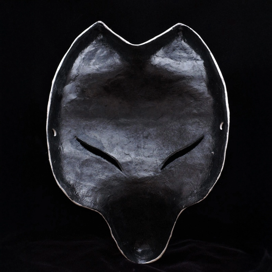 Shirayoi Half-Fox Mask — handmade habutae-bari kitsune (fox) mask by Komendo | KAMENYA OMOTE