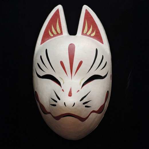 Suzune White Fox Mask — handmade habutae-bari kitsune (fox) mask by Komendo | KAMENYA OMOTE