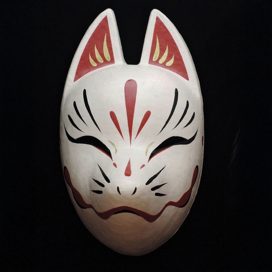 Suzune White Fox Mask — handmade habutae-bari kitsune (fox) mask by Komendo | KAMENYA OMOTE