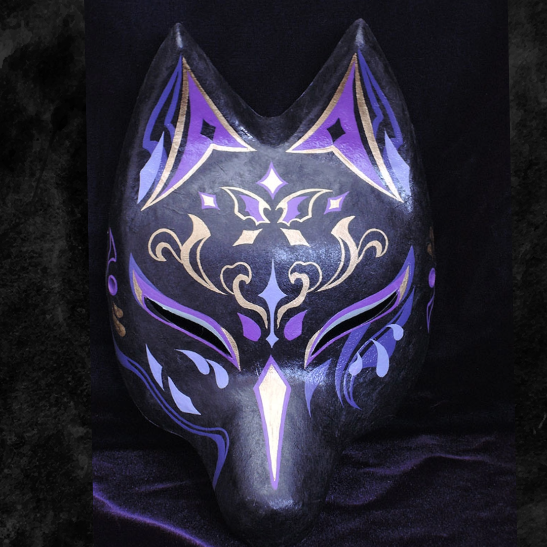 Tsuyabane Half-Fox Mask — handmade habutae-bari kitsune (fox) mask by Komendo | KAMENYA OMOTE