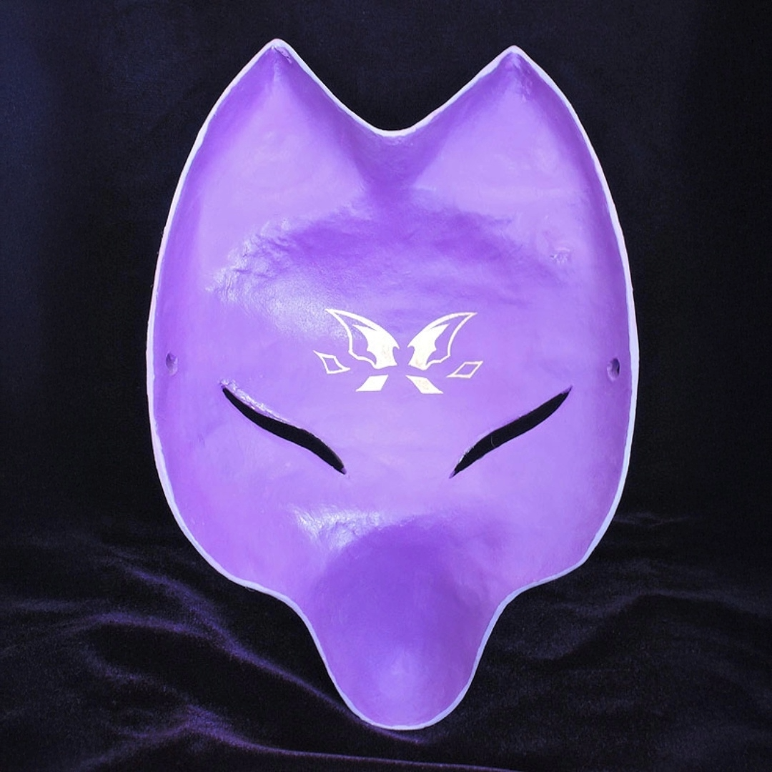 Tsuyabane Half-Fox Mask — handmade habutae-bari kitsune (fox) mask by Komendo | KAMENYA OMOTE