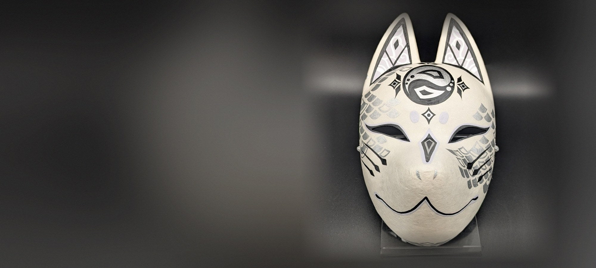 Ryujin Dragon God fox mask, hand-painted silver scales