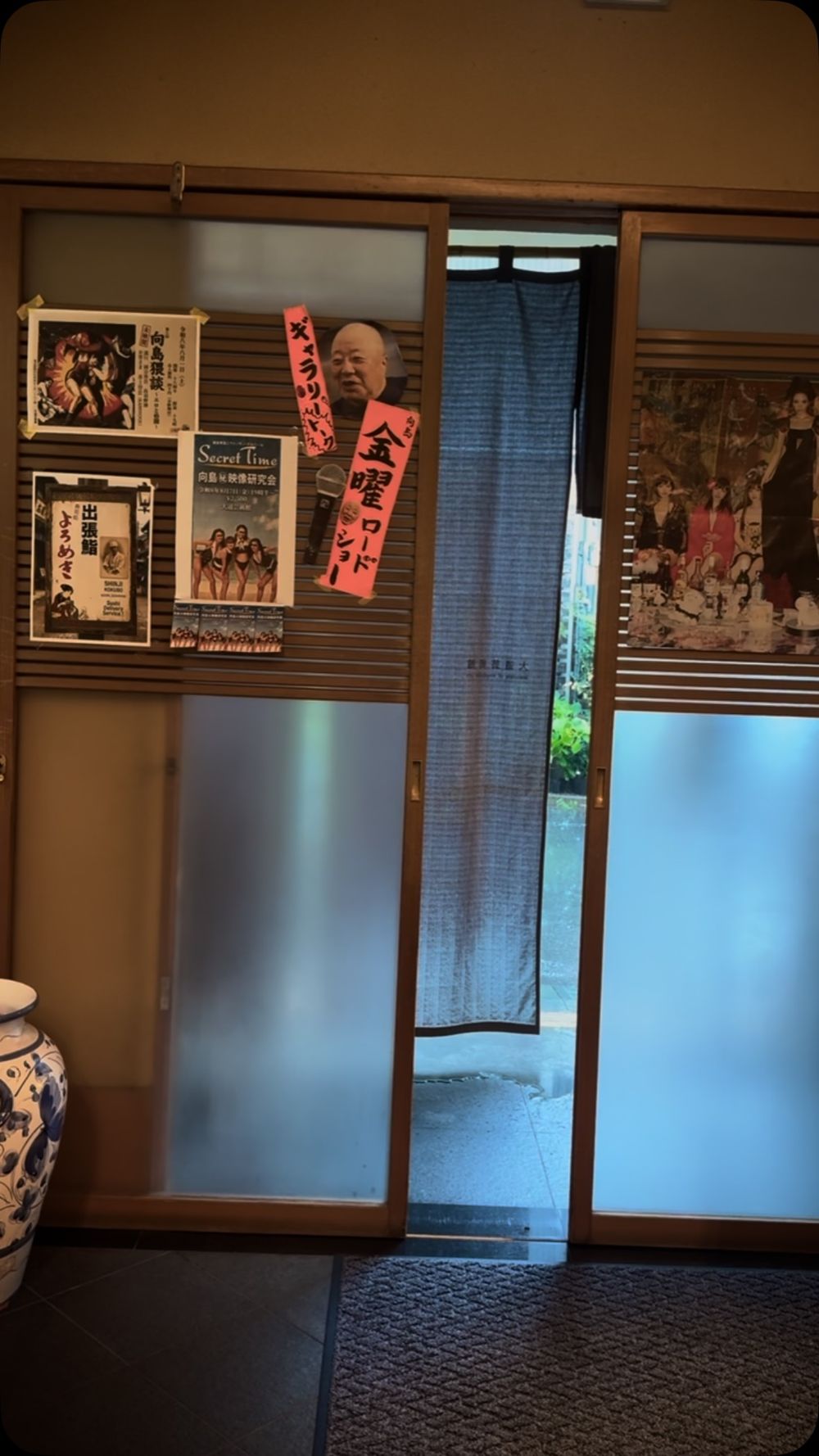 The museum entrance — sliding doors and a noren curtain
